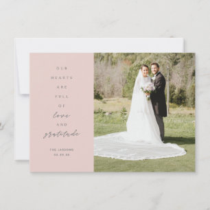 Hearts are Full Two Photo Blush Grey Wedding Thank You Card