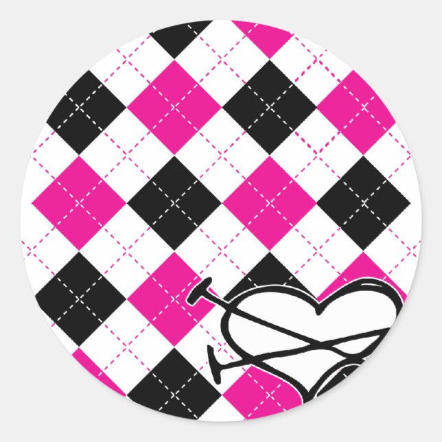 Hearts & Argyle Classic Round Sticker (Front)