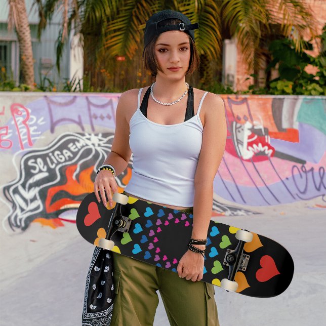 Hearts around hearts in different colors skateboard (Creator Uploaded)