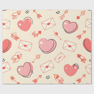Hearts Arrows Letters Valentine Wrapping Paper