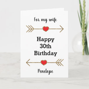 Hearts Arrows Red and Gold For My Wife Birthday Card