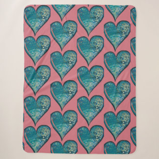 Hearts Artwork blue and pink heart Sherpa Blanket