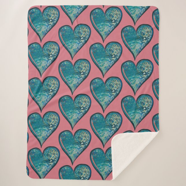 Hearts Artwork blue and pink heart                 Sherpa Blanket (Front)