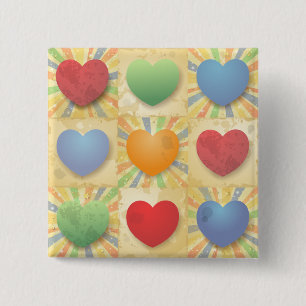 Hearts background 15 cm square badge
