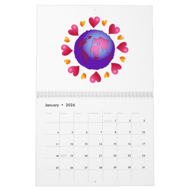 Hearts Background Calendar (Jan 2026)