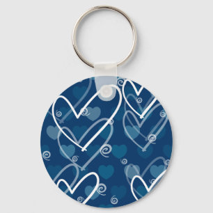 Hearts background in blue, keychain