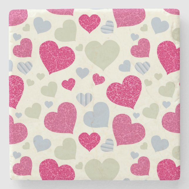 Hearts Background Stone Coaster (Front)