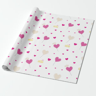 Hearts balloon and crowns. wrapping paper