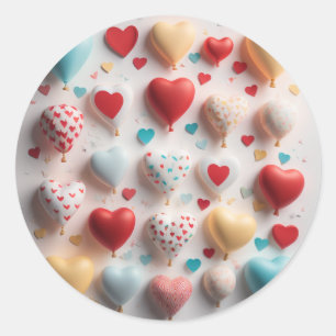 hearts balloons classic round sticker