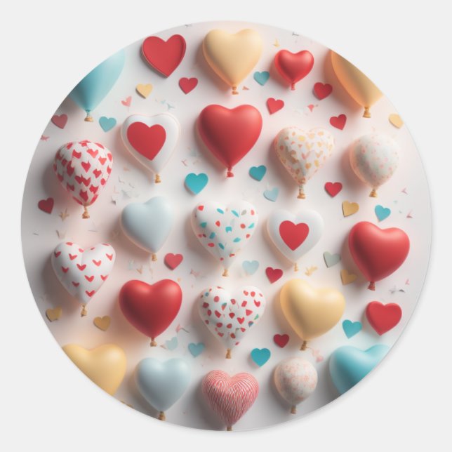 hearts balloons classic round sticker (Front)