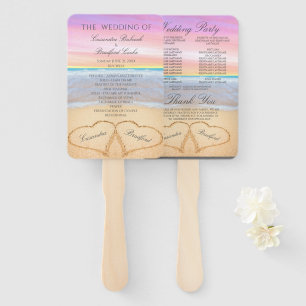 Hearts  Beach Wedding ceremony program Pink Purple Hand Fan