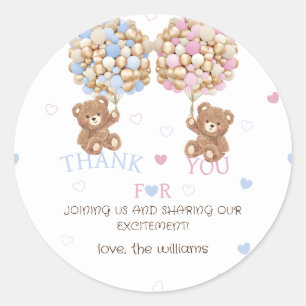 Hearts & Bears Gender Reveal Thank You Classic Round Sticker