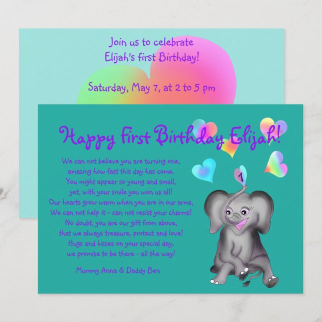 Hearts Birthday Invite by The Happy Juul Company (Front/Back)