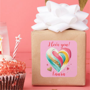 hearts birthday valentine's anniversary square sticker