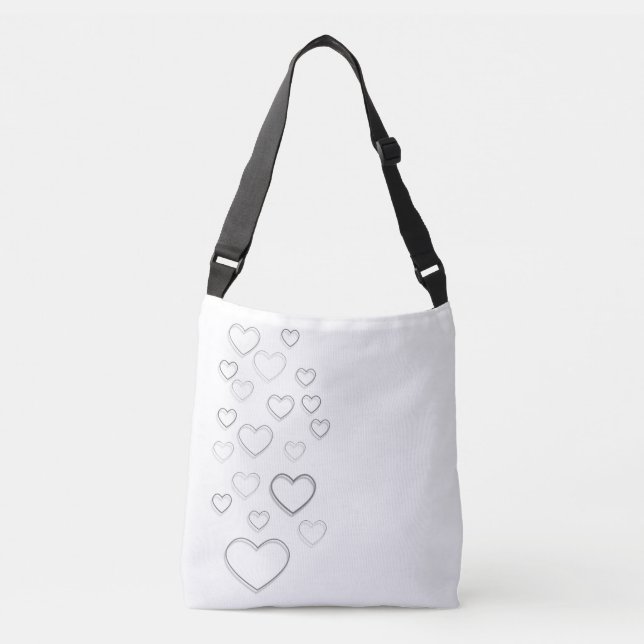 Hearts Black And White Crossbody Bag (Front)