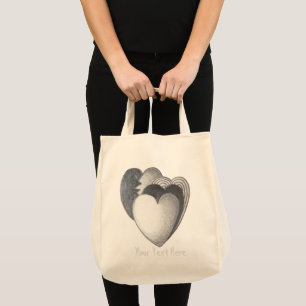 hearts black and white rough sketch original art tote bag