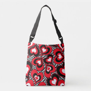 Hearts, black, red and white . crossbody bag
