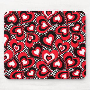 Hearts, black, red and white . mouse mat