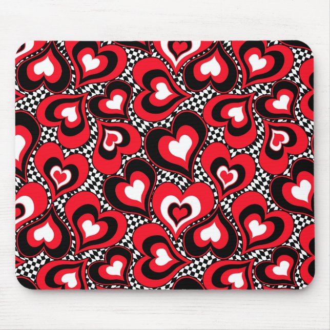 Hearts, black, red and white . mouse mat (Front)