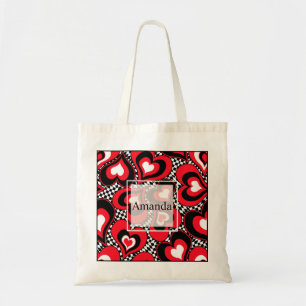 Hearts, black, red and white . tote bag