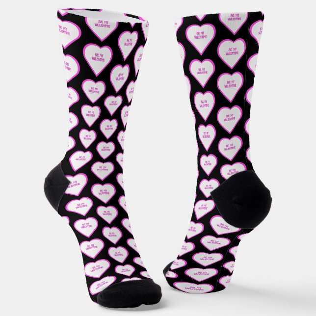 Hearts Black Valentine's Crew Socks (Angled)
