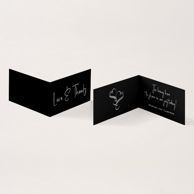 Hearts Black Wedding Small Thank You Favour Cards (Inside and Outside)