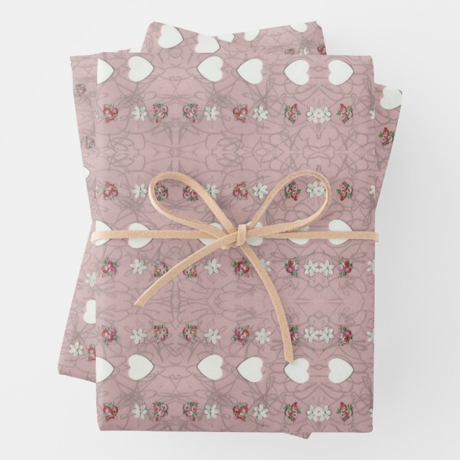 Hearts & Blossoms Wrapping Paper Sheet (In situ)