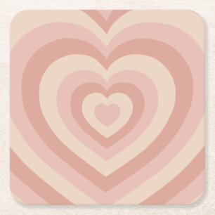 Hearts Blush Beige Square Paper Coaster
