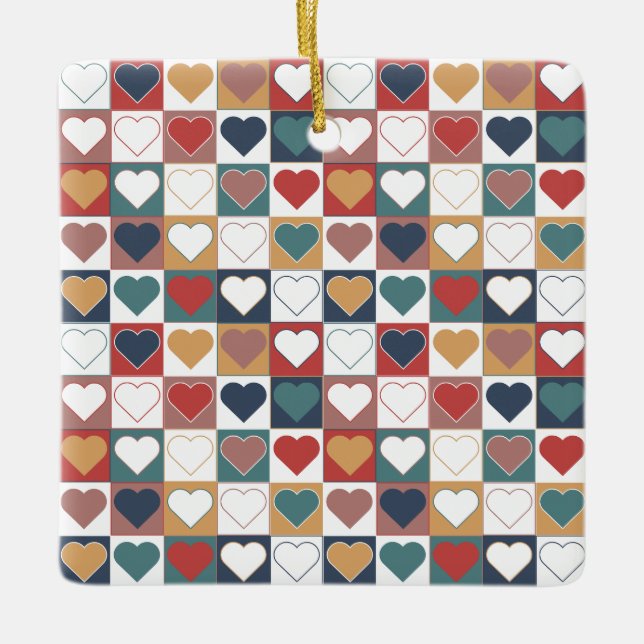 Hearts board in mix of aesthetic colours ceramic ornament (Front)