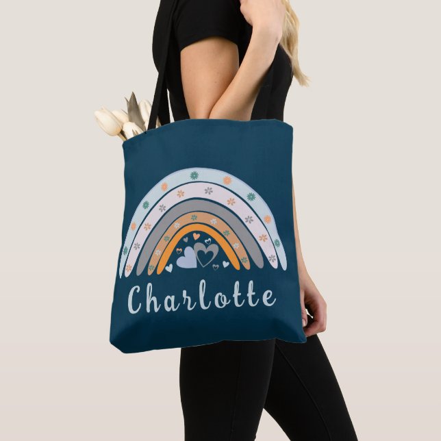 Hearts Boho Rainbow with Personalised Name  Tote Bag (Close Up)