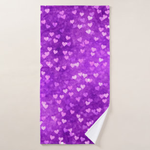 Hearts bokeh lights shapes purple bath towel