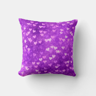 Hearts bokeh lights shapes purple cushion