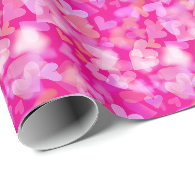 Hearts Bokeh Pattern Pink Wrapping Paper (Roll Corner)