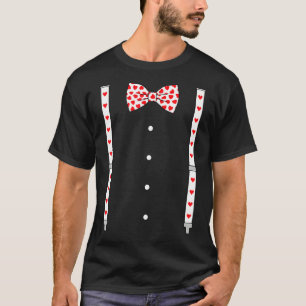 Hearts Bow Tie & Suspenders Valentine's Day Costum T-Shirt