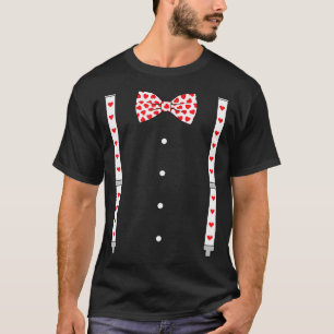 Hearts Bow Tie Suspenders Valentine'S Day Costume T-Shirt