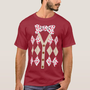 Hearts Bow Tie  Suspenders Valentines Day Tuedo T-Shirt