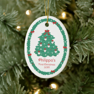 Hearts & Bows Tree Baby Girl's First Christmas Ceramic Tree Decoration