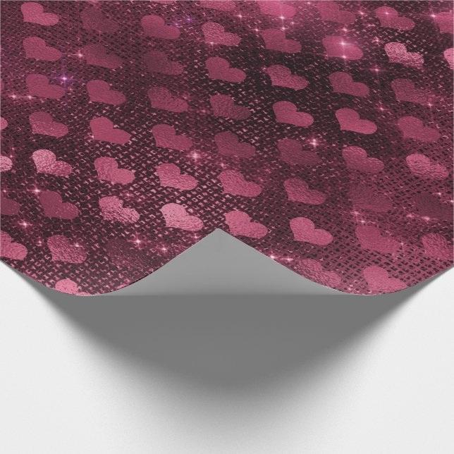 Hearts Bridal Marsala Glitter Burgundy Glam Wrapping Paper (Corner)