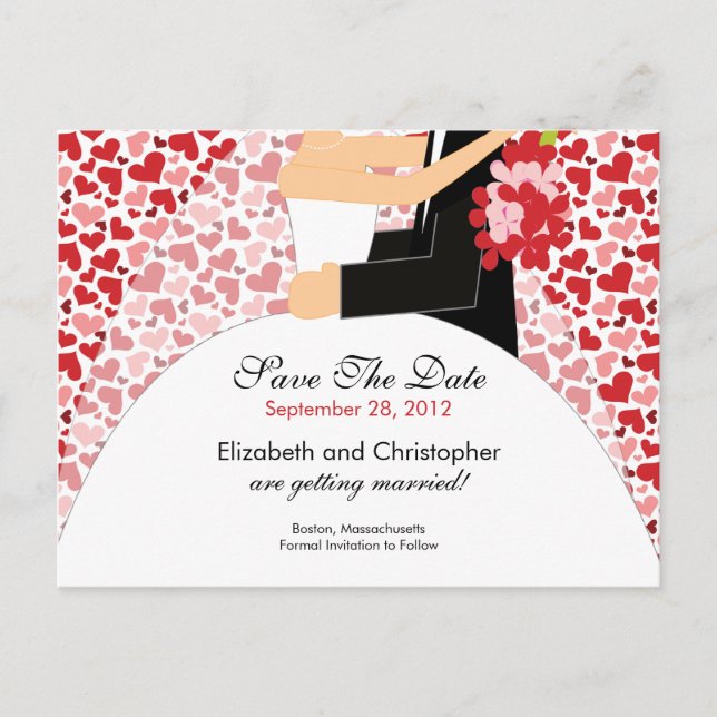 Hearts Bride & Groom Save The Date Invitation (Front)