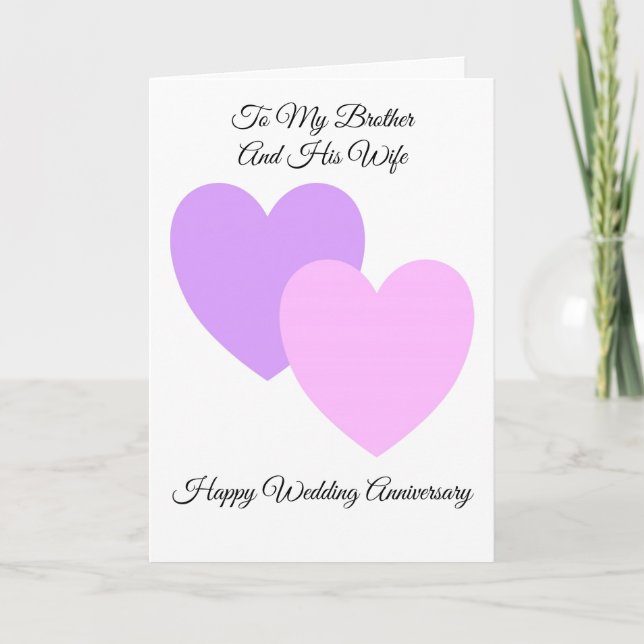 Hearts Brother And Wife Wedding Anniversary Card (Front)