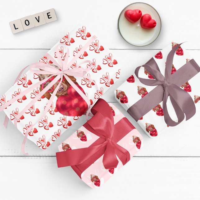Hearts Brown Dachshund Dog Lover Valentines Gift Wrapping Paper Sheet (Creator Uploaded)