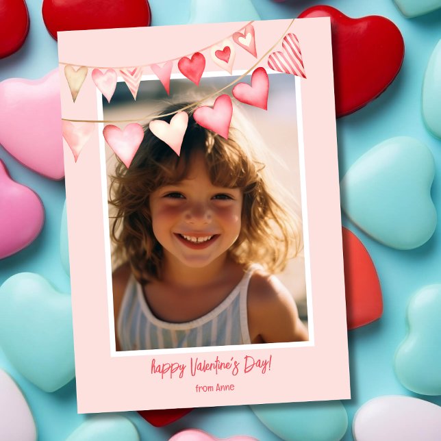 Hearts bunting Valentine's day photo Holiday Card (Creator Uploaded)