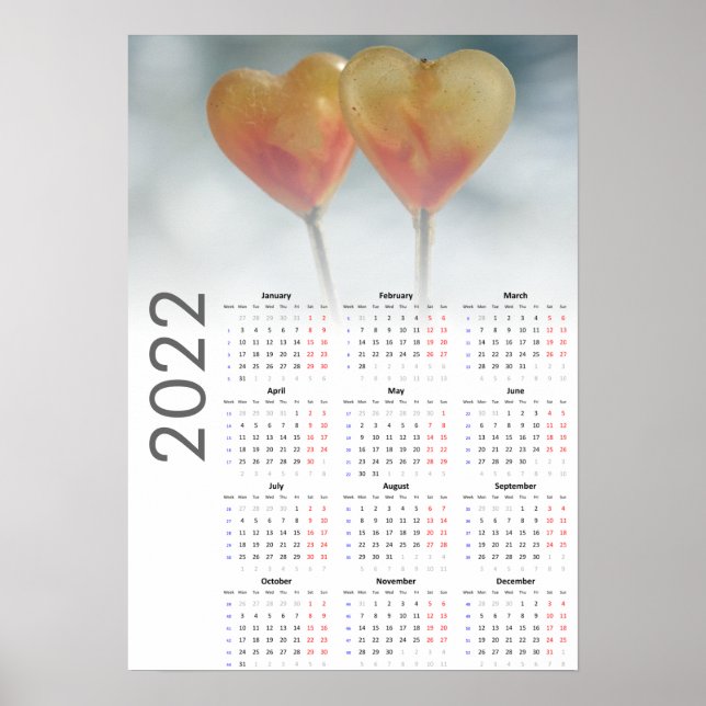 Hearts Calendar 2022 Poster - Monday first (Front)