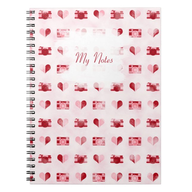 "Hearts & Cameras" Custom Notebook (Front)