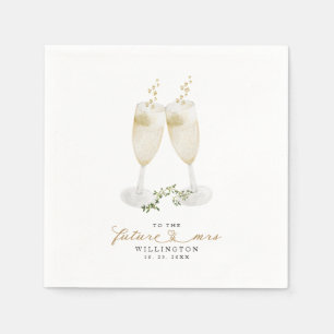 Hearts Champagne Greenery Leaves Bridal Shower Napkin