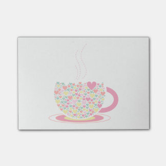 Hearts Coffee Cup Post It Note Pad