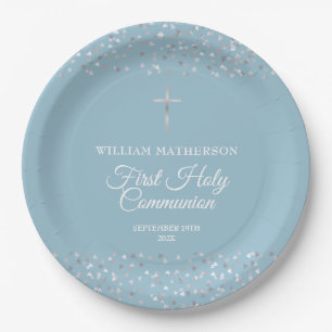 Hearts Confetti First Holy Communion Paper Plate