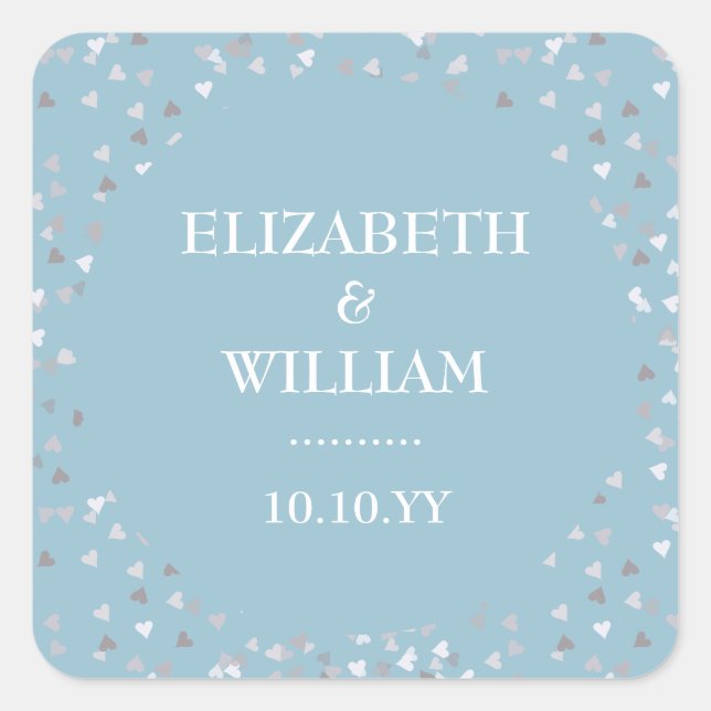 Hearts Confetti Wedding Square Sticker (Front)