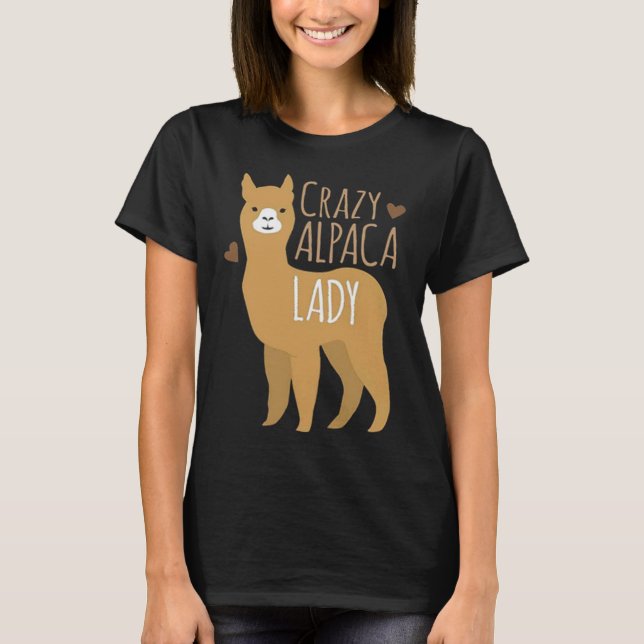 Hearts Crazy Alpaca Lady Funny Cute Animal Lover T-Shirt (Front)