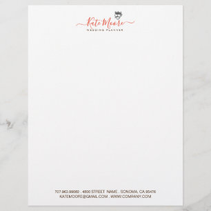 Hearts Crown Script Typeface Wedding Planner Custom Letterhead